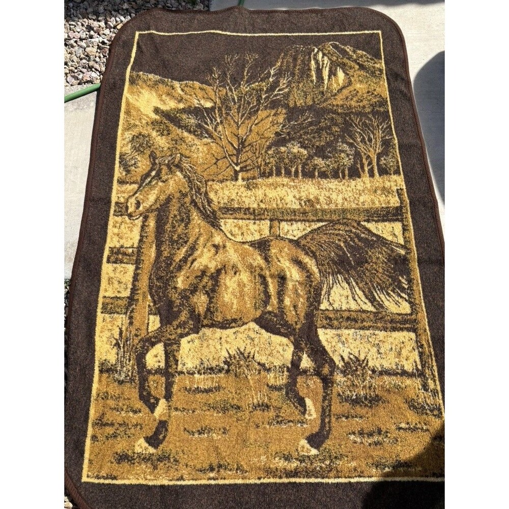 Vintage San Marcos Equestrian Blanket Horse Western Double Sided 49 X 83"